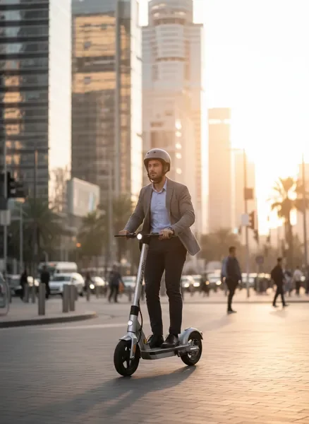 נסיעה עירונית בקורקינט איזיבייק בשקיעה